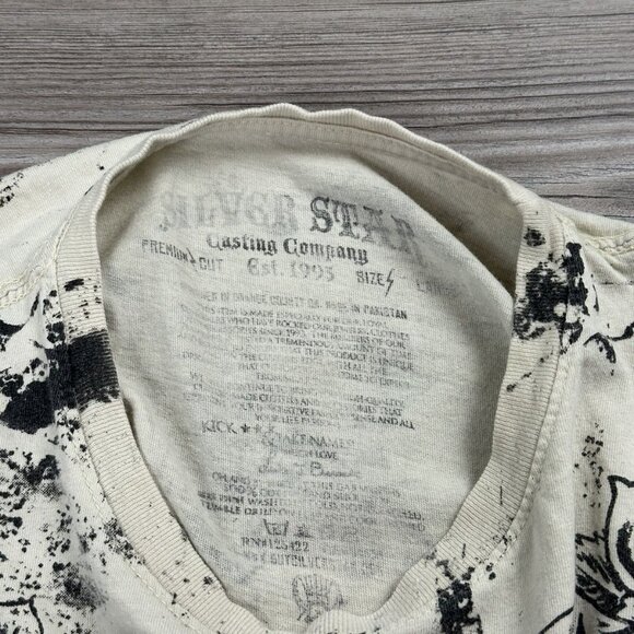 Crazy Vintage Y2K Silver Star Affliction Style Grunge Skull & Roses T Shirt - Picture 6 of 6